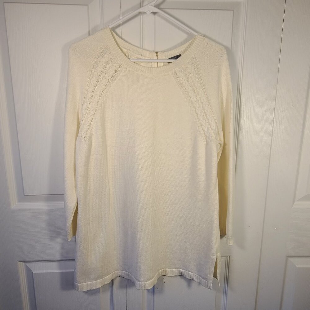 Talbots Women's Size Medium Cream/Ivory Sweater with Cable Knit Detail